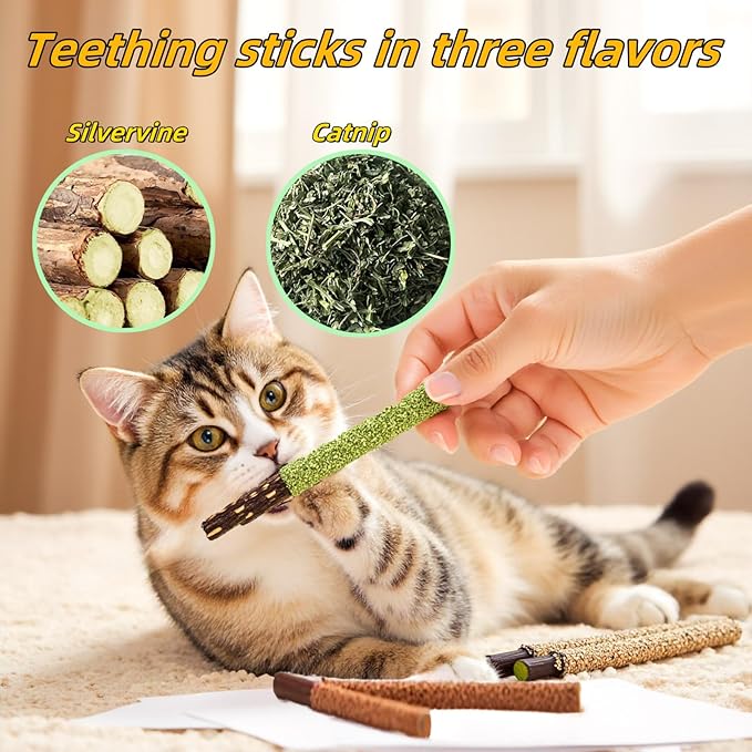 Cat Toys 12Pack Silvervine Chew Stick 12Pack Kitten Treat Catnip Toy Kitty Natural Stuff Catnip for Cleaning Teeth Indoor Dental Snack Interactive-Mewly Pet