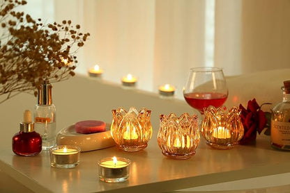 GOLDEAL 12Pcs Gold Votive Candle Holders, Thick Glass Tea Light Candle Holder Bulk, Tealight Candle Jars for Wedding Table Decor, Party Supplies, Bridal Shower Decorations, Centerpieces for Tables