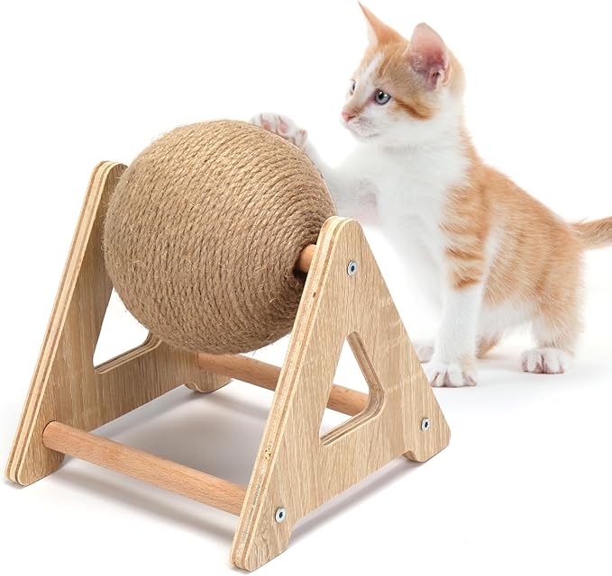 Outamateur Cat Scratching Ball Toy, Sisal Scratching Ball with Stable Stand, Interactive Cat Exercise Toy for Interactive Play and Exercise-Mewly Pet