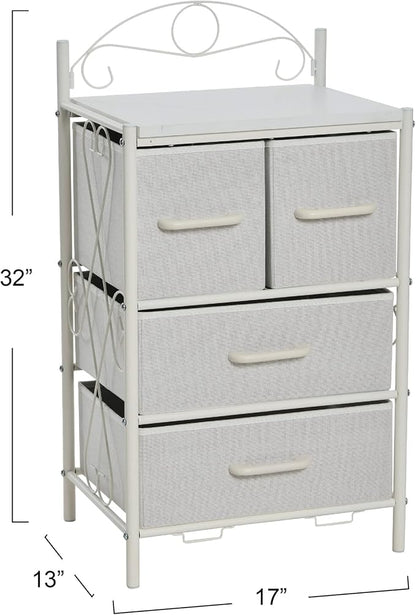 Household Essentials Victoria Dresser Nightstand Storage Organizer with 4 Drawers Metal Frame and Scandinavian White Top