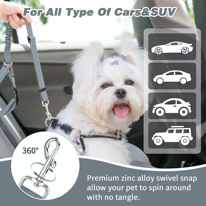BWOGUE Pet Dog Cat Seat Belt Reflective Car Dog Headrest Restraint Leash Elastic Buffer Bungee Adjustable Tangle-Free Safety Leads Vehicle Seatbelt Harness for Small, Medium and Large Dogs (1 Pack)-Mewly Pet