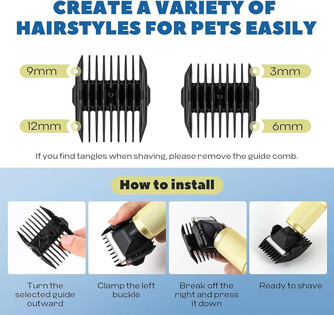 Pet Grooming Clippers 280W for Thick Heavy Coats, 2000-6000rpm Stepless Speed Control & 10ft Power Cord, Low Noise< 50db, Dog Trimmer Kit with Extra Detachable Blade (280W)-Mewly Pet