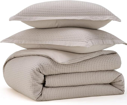 Bedsure Cotton Duvet Cover Queen - 100% Cotton Waffle Weave Linen Color Duvet Cover Queen Size, GentleSoft™ and Breathable Bedding Set for All Season, 3 Pieces, 90"x90"