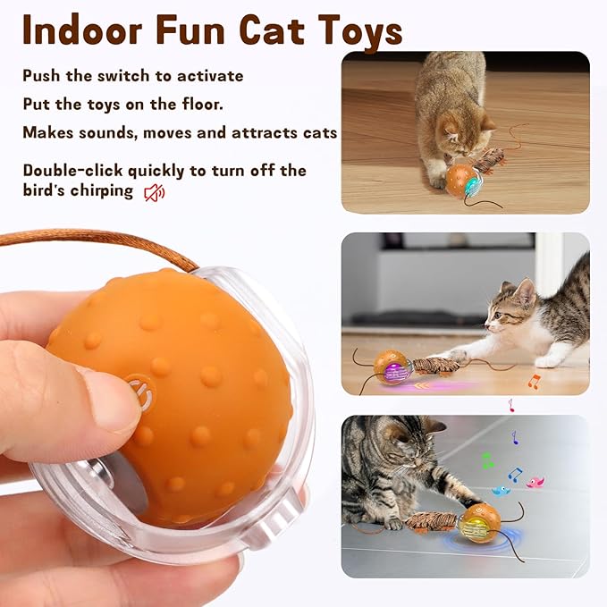 Interactive Cat Toy Ball - Automatic Interactive Cat Toy Designed by Mice, A Mobile Cat Ball, Boring Indoor Cat Toys-Mewly Pet