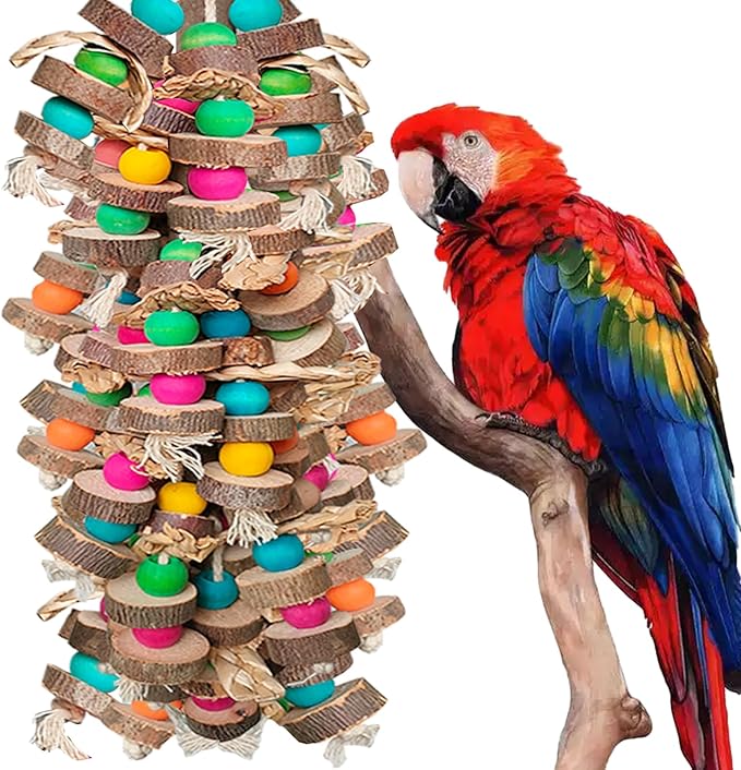 Parrot Toys for Large Birds, Multicolored Wooden Blocks Bird Chewing Toy Parrot Cage Bite Toy or Macaws Cokatoos African Grey and Large Medium Birds-Mewly Pet