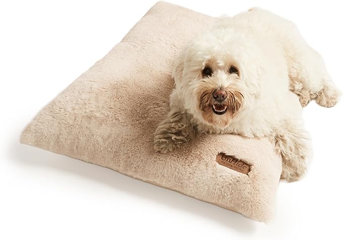 UnHide Floof Pet Pillow - Extra Soft Dog Bed Pillow- Removable Faux Fur Cover - Machine Washable - Helps Ease Pet Anxiety & Provides The Perfect Sleep, 36 x 42 x 5, Large - Beige-Mewly Pet