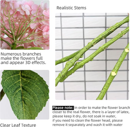 4pcs 21" Faux Pink Hydrangeas Artificial Flowers, Real Touch Silk Hydrangea Flowers with Stems for Bridal Wedding Bouquet Party Home Decor