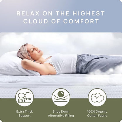 Plush Extra Thick Pillow Top Full Size Mattress Topper for Firm Mattress, Soft & Cooling Hotel Bed Topper for Back Pain with Natural Cotton Cover, Overfilled Mattress Pad Cover, Fit to 6”-22” Mattress