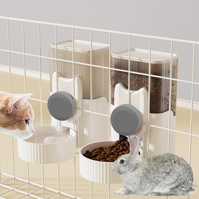 kathson Rabbit Gravity Auto Feeder Set 35oz Hanging Automatic Food Water Dispenser Cage Automatic Feeder Set for Rabbit Chinchilla Guinea Pig Hedgehog Ferret Kitty Puppy (Grey)-Mewly Pet