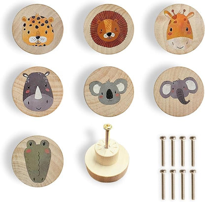 Animal Wood Dresser Cabinet Drawer Knobs Round Unique Decorative Wooden Drawer Knobs for Kids Cabinets (8, Log color1)