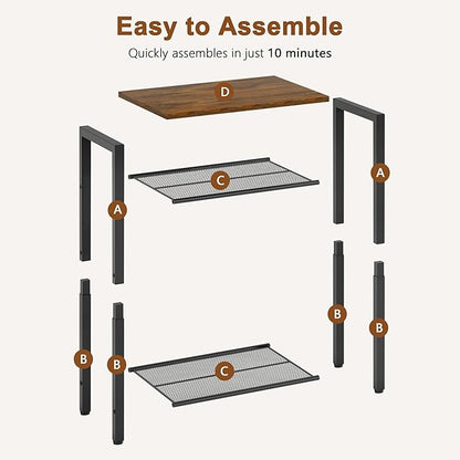 Hoctieon 2-Set 3 Tier End Table, Telephone Table Set of 2, Tall Side Table with Storage Set of 2, Small Nightstand for Small Spaces, Metal Frame, for Living Room, Bedroom, Sofa Couch, Rustic Brown
