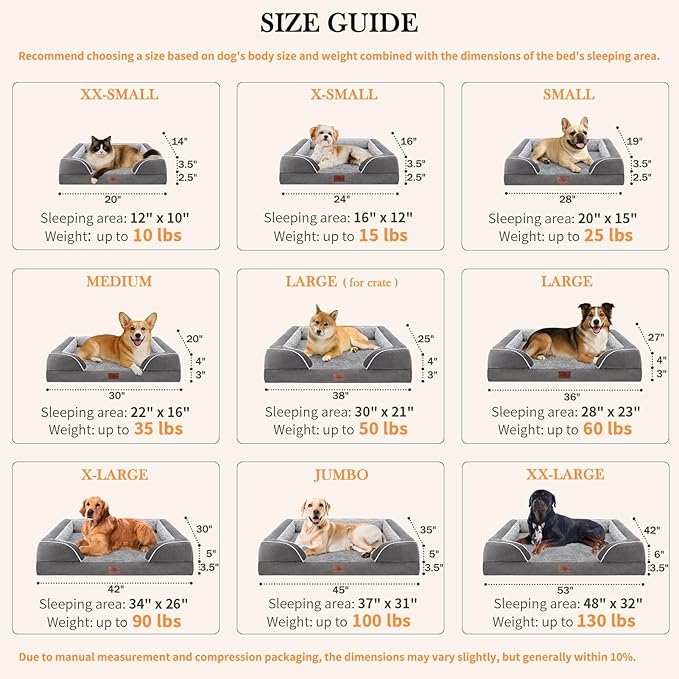 Comfort Expression Large Dog Beds Waterproof Orthopedic Foam Dog Beds for Large Dogs Sofa Comfy Pet Bed with Washable Removable Cover & Non-Slip Bottom(Grey)-Mewly Pet
