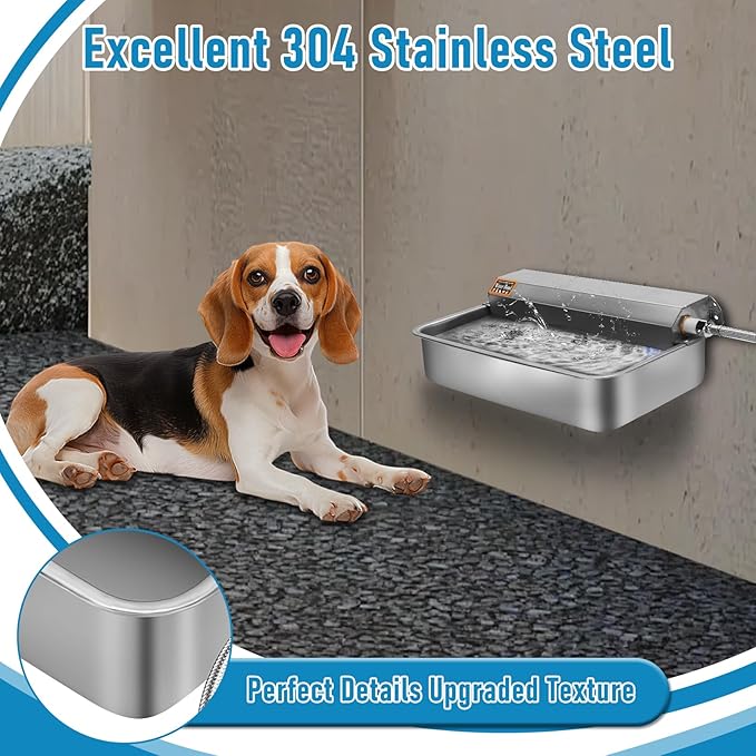 6L Automatic Dog Water Dispenser Bowl for Large Dogs, 304 Stainless Steel Wall Mounted Pet Waterer with Float Valve, Self-Filling Outdoor Water Trough for Pets/Livestock-Mewly Pet