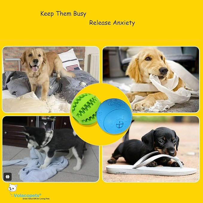 Dog Puzzle Toy, Treat and Dental Balls, Interactive Treat Dispensing Toy for Dogs, Durable Puppy Toys for Teething Small Dogs, Rubber Teeth Balls, Slow Feeder,2 Pack (Small)-Mewly Pet