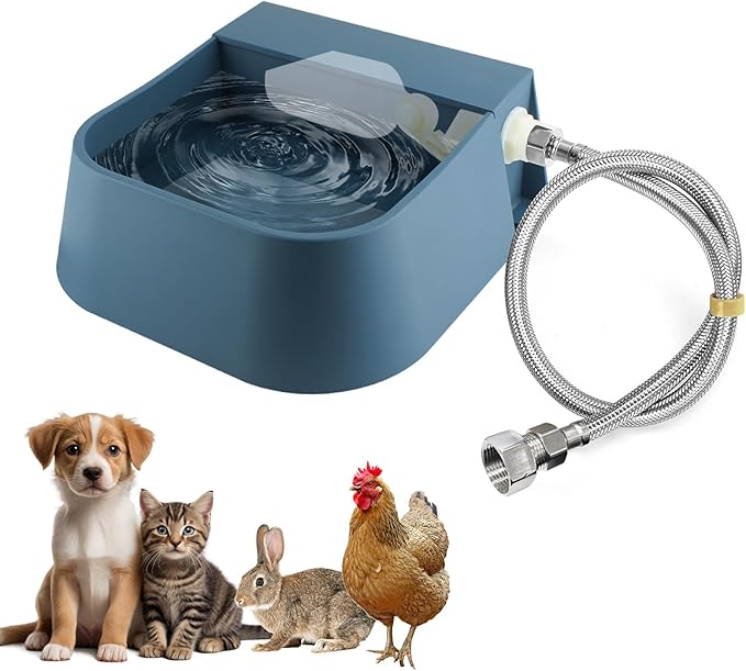 Dog Automatic Water Bowl for 3/4” GHT Male Faucet, 2L Outdoor Auto Fill Water Dispenser with 5ft Water Hose-Mewly Pet