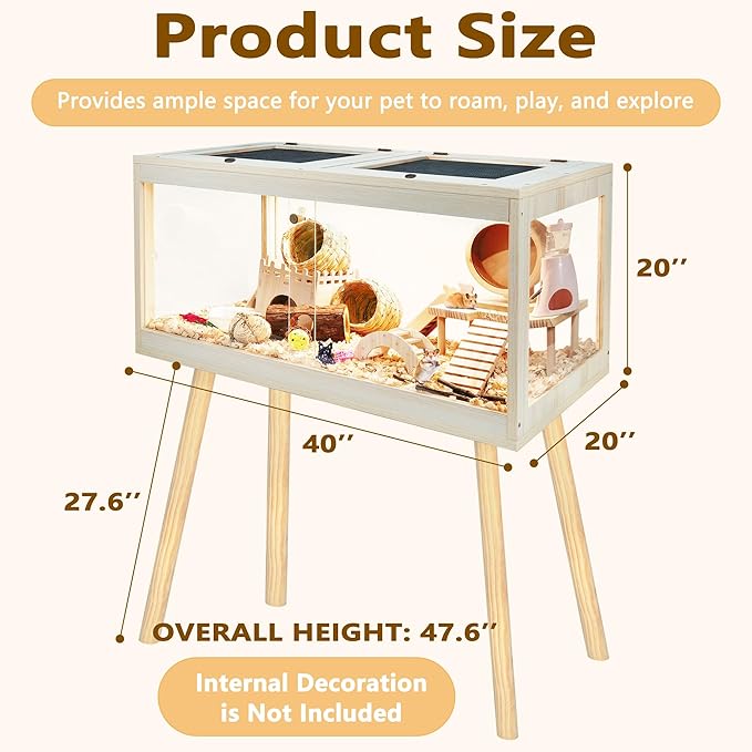 Prolee Hamster Cage Chewproof, Mice and Rat Habitat with Transparent Sides, Hamster House with Openable Mesh Top, Solid Built with Lock Design and Leg Stand, 40" Wide-Mewly Pet