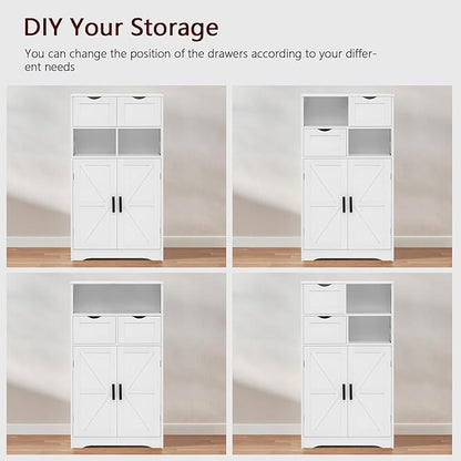 WEENFON Bathroom Cabinet with Adjustable Shelf, Storage Cabinet with 2 Doors & 2 Drawers, Cupboard, for Living Room, Hallway, White