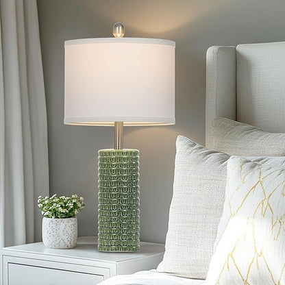 24.5" Green Ceramic Table Lamps Set of 2, Farmhouse Table Lamps for Living Room, Modern Lamps for Bedroom Night Stands, Traditional Nightstand Desk Lamps(LED Bulbs Included)