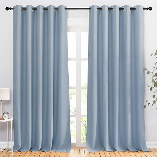 NICETOWN Vintage Blue Curtains 110 inches Long, Grommet Thermal Insulated Blackout Curtains Privacy Window Treatments Sound Reducing for Bedroom/Living Room, W66 x L110, 2 Panels