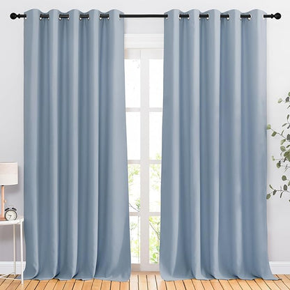 NICETOWN Blackout Living Room Curtains 102 inches Long, Grommet Thermal Window Treatments Room Divider Curtains Sound Reducing for Bedroom, W66 x L102, Vintage Blue, 2 Panels