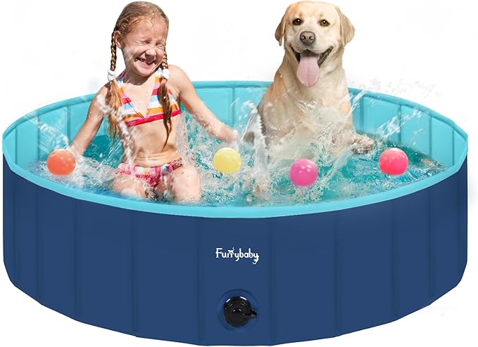 Furrybaby Dog Pool, Foldable Dog Pools for Large Dogs Portable Kiddie Pool Pet Doggie Wading Swimming(Navy 47'') Indoor and Outdoor-Mewly Pet