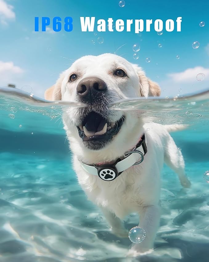 IP68 Waterpoof Dog Airtag Holder, Stretchy Silicone Full Body Covered Apple Air Tag Holder for Dog Cat Collar Fit All Width Collar (Black, 1 Pack)-Mewly Pet