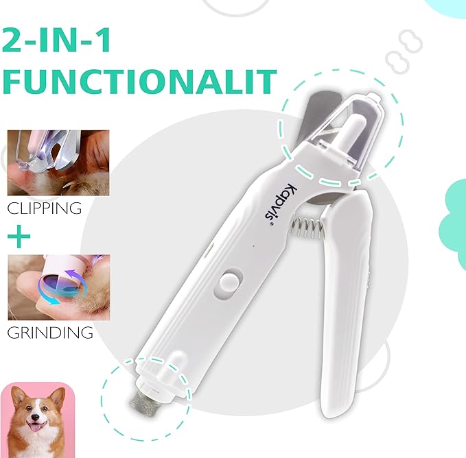 2-in-1 Dog & Cat Nail Clipper and Grinder,LED Lights & Safety Guard for Large Medium Small Dogs Cats Claw Trimmer,Claw Grooming Tool for for Cats and Small Dogs-Mewly Pet