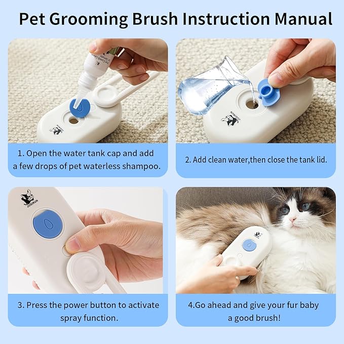 Cat Steam Brush for Shedding,4 in 1 Grooming Brush for Cats and Dogs,Deshedding,Massage,Cleaning & Anti-Static All In One,Suitable for Long & Short Haired Pets,Includes Waterless Shampoo,Blue-Mewly Pet