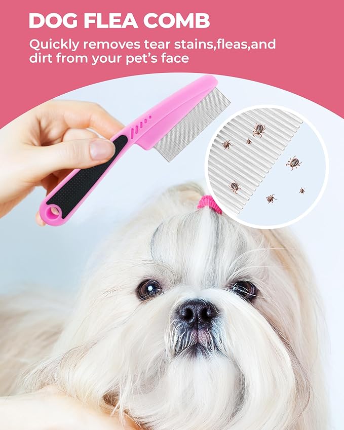 Dog Brush for Shedding Grooming,6 Pack Long-Pin Brush Set for Long Haired Dog Cat Goldendoodles Poodles Doodles Pink-Mewly Pet
