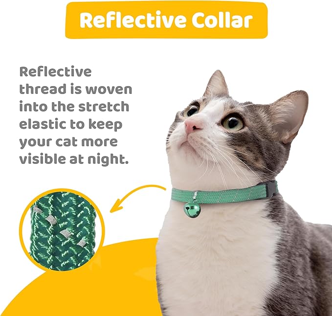 BirdsBeSafe® Break Away Cat Collar with Bell, Reflective Thread for Night Visibility, Comfortable Elastic Stretch Cat Collar to Protect Cat from Getting Stuck in The Garden.-Mewly Pet
