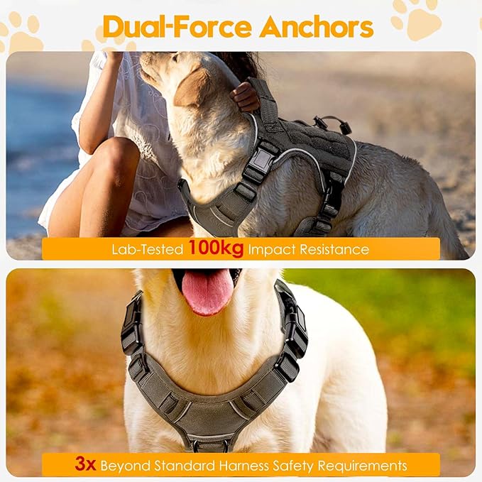 Heavy-Duty Tactical Dog Harness for Large Dogs, No Pull Adjustable Reflective Pet Vest with Molle System, K9 Military-Grade Control for Service Training, Outdoor & 10+ Breeds, Gray, Medium-Mewly Pet