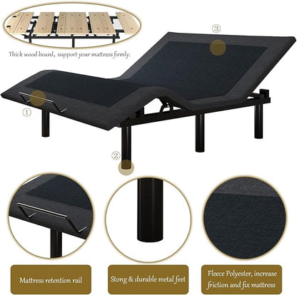 SHA CERLIN 14 Inch Twin XL Size Adjustable Bed Base/Bed Frame with Head and Foot Articulation Incline, Wireless Remote,Wood Board Support (Base Only)
