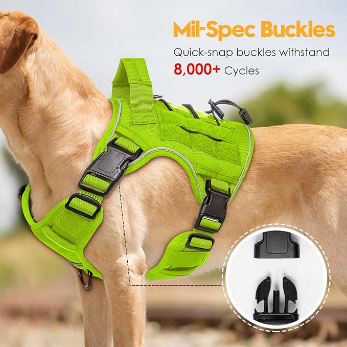 Heavy-Duty Tactical Dog Harness for Large Dogs, No Pull Adjustable Reflective Pet Vest with Molle System, K9 Military-Grade Control for Service Training, Outdoor & 10+ Breeds, Wild Lime, Small-Mewly Pet