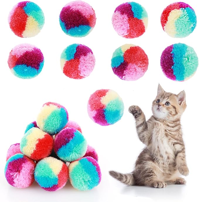 Rainbow Cat Toy Kit - 20PCS Soft Pom Pom Balls for Indoor Cat Play & Exercise-Mewly Pet
