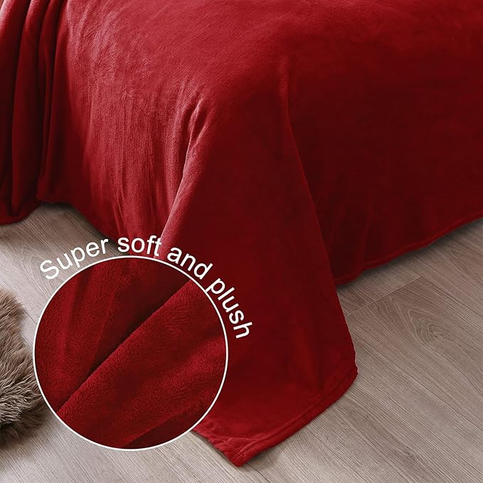 Exclusivo Mezcla Fleece Blanket Queen Size for Bed, Super Soft and Warm, All Season Use, Cozy, Plush, Lightweight, 90x90 Inches, Deep Red