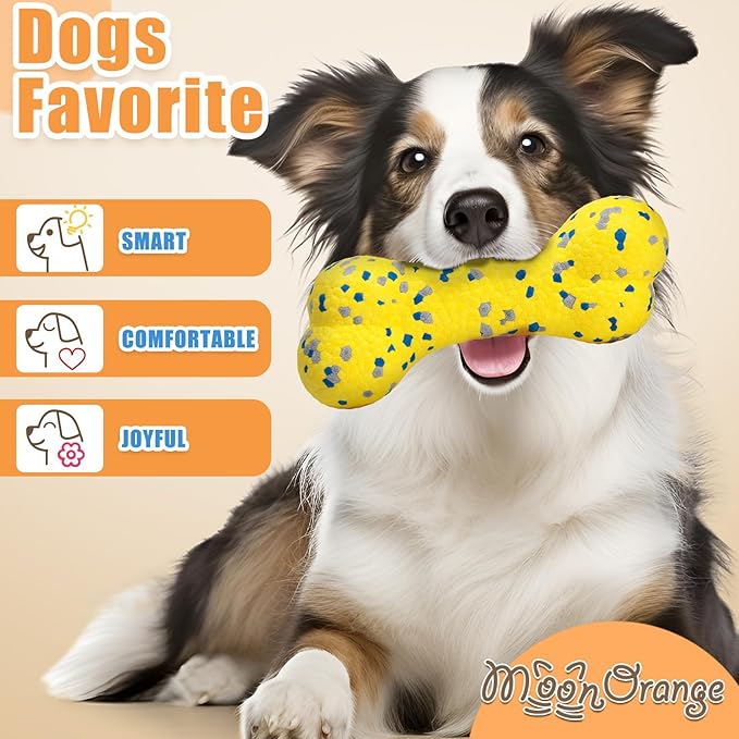 7.28" Indestructible Large Bone Balls for Aggressive Chewers Durable Stick Bouncy Interactive Chew Toy for Dogs Fetch Game Lightweight Floating Outdoor Training, Yellow-Mewly Pet