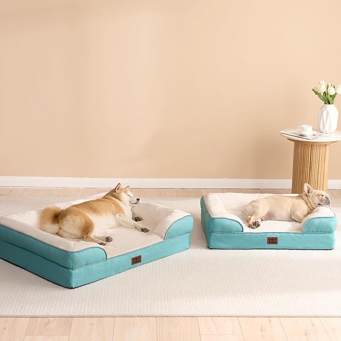 EHEYCIGA Orthopedic Dog Bed for Small Dogs, Waterproof Memory Foam Small Dog Beds with Sides, Non-Slip Bottom and Egg-Crate Foam Medium Pet Couch Bed with Washable Removable Cover, Turquoise Blue-Mewly Pet