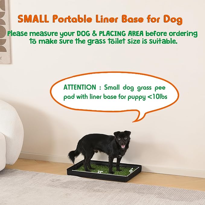 Dog Grass Pad with Foldable Dog Litter Box, Small Liner Base (23”×15”) for Balcony, 2 Artficial Grass Pee Pads for Dogs, Pee Pad Holder, Potty Training-Mewly Pet