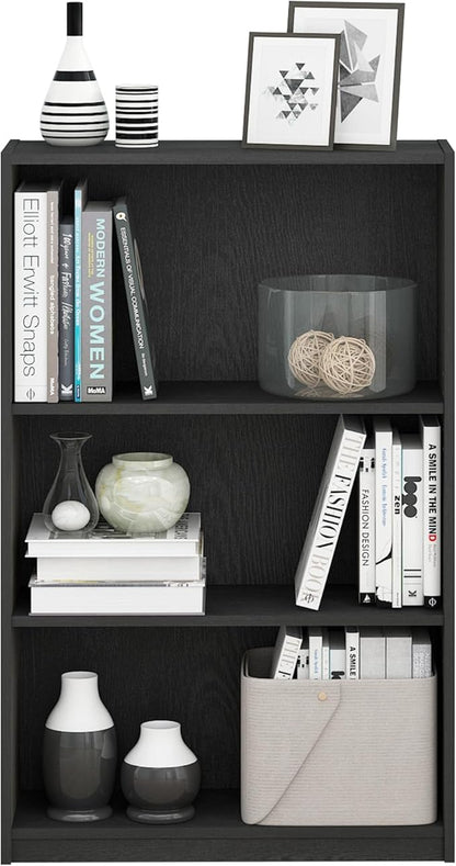 Furinno JAYA Book Shelf, 3-Tier Bookshelf, Bookcase with Adjustable Shelves, 9.5 x 24.5 x 40.3, for Living Room, Bedroom, Home Office, Blackwood