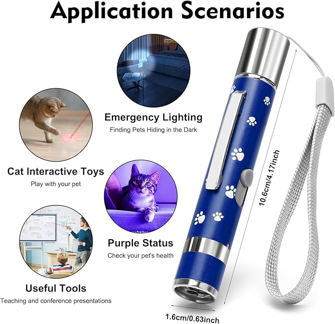 EAWONGEE Rechargeable Cat Toys - Indoor/Outdoor Cats Chase Light Toy for Kitty & Dog with 3 Light Modes, 5 Patterns, Blue-Mewly Pet