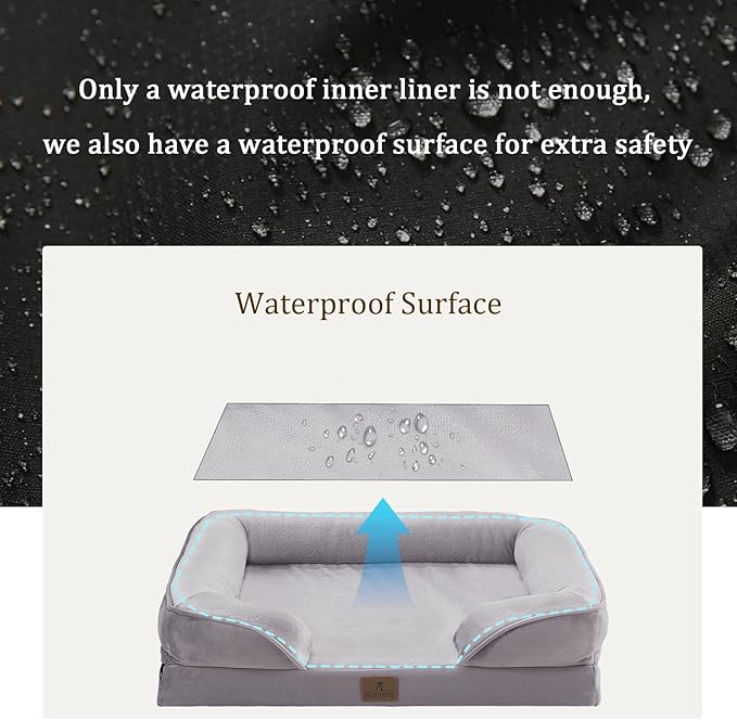 Bedfolks Orthopedic Dog Bed, Waterproof Dog Sofa Bed for Medium Dogs, Egg Foam Pet Couch Bed with Removable Washable Cover and Nonslip Bottom, Light Grey-Mewly Pet