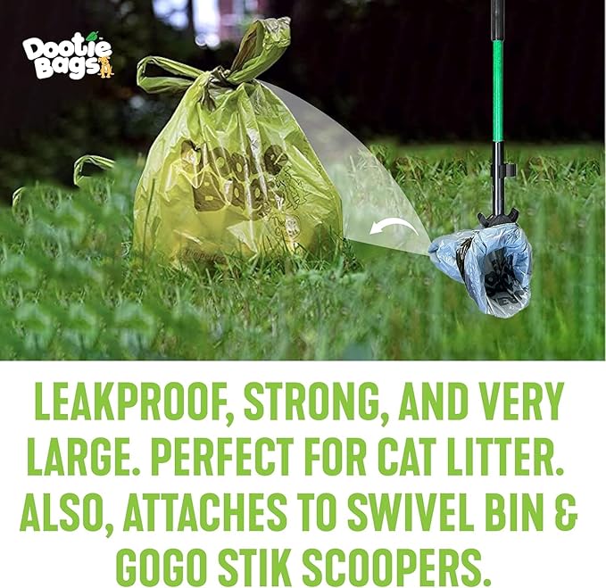 Pooch Approved Large Dootie Bags - Dog Poop Bags - Tie-Handles - 100 Count Dootie Strong and Leakproof - Perfect for Dogs & Cats - Litter - Pet Waste Cleanup - Swivel Bin & GoGo Stik Scoopers-Mewly Pet