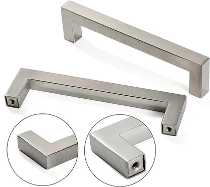 Cabinet Pulls Brushed Nickel Cabinet Handles Square Drawer Pulls, 2 Pack 6-1/4 Inch Stainless Steel Kitchen Door Cupboard Cabinet Handles, Cabinet Hardware Drawer Handles, 160mm Hole Centers