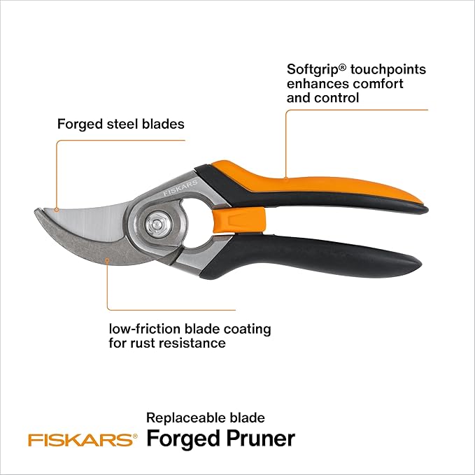 Fiskars Bypass Pruning Shears, 1-Inch Cut Capacity Softgrip Pruner, Forged Steel Replaceable Blade Stays Sharp Through Heavy Use with Rust Resistant, Low-Friction Coating-Mewly Pet