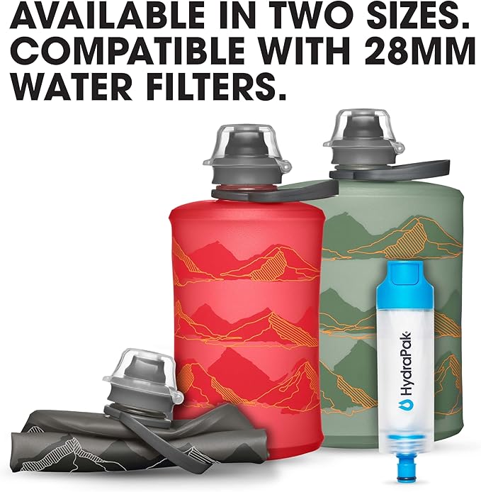 HydraPak Stow - Collapsible Backpacking Water Bottle (350ml, 500ml, 1L) - BPA Free, Ultra Light, Spill-Proof Twist Cap-Mewly Pet