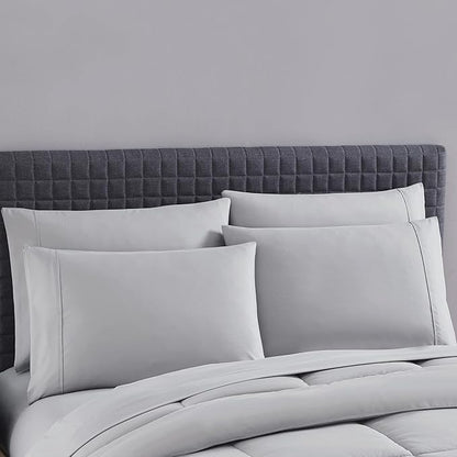 King Size Comforter Set with Sheets - 7-Piece Bedding Collection - 1 Comforter, 1 Fitted Sheet, 1 Flat, 4 Pillowcases - Deep Pocket - Soft & Breathable Premium Quality - Ideal for All Seasons, Silver