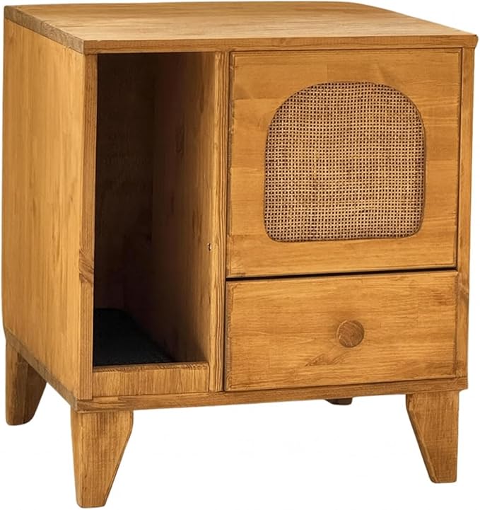 Cat Litter Box | Hidden Litter Box Furniture with Removable Divider | Wooden Cat Washroom Furniture | Indoor Cats House (Wood)-Mewly Pet