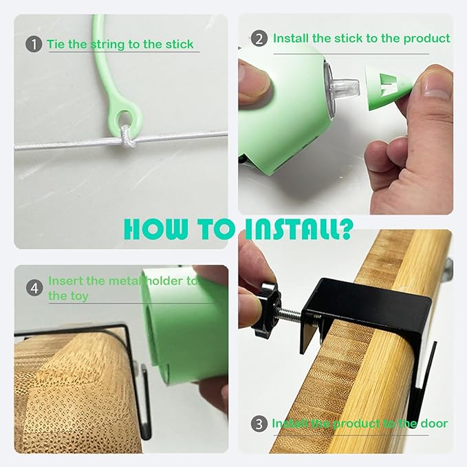 Cat Toys Interactive for Indoor, Cats Toy Hanging Door Electric for Bored,Feather Toy Kitten Rechargeable Door Hanging Automatic String with 4pcs Feather Toys(Green)-Mewly Pet