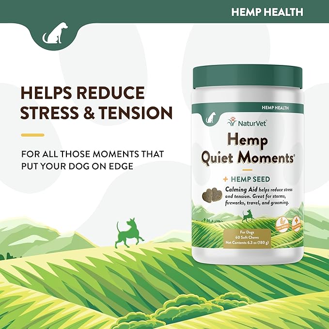 NaturVet Quiet Moments Plus Hemp Calming Aid Soft Chews for Dogs, Count of 60, 60 CT-Mewly Pet