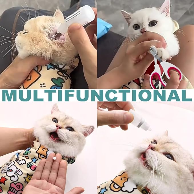 Cat Grooming Wrap for Cutting Nails with Cat Nail Clipper, Self-Adherent Wrap for Ear Cleaning, Anti-Runaway/Scratch, Cat Swaddle Wrap for Calming, Yellow-Mewly Pet